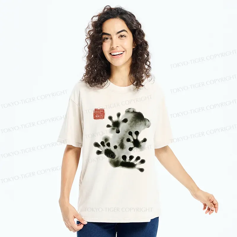 Tokyo-Tiger Ink Painting Frog Washed T-Shirt