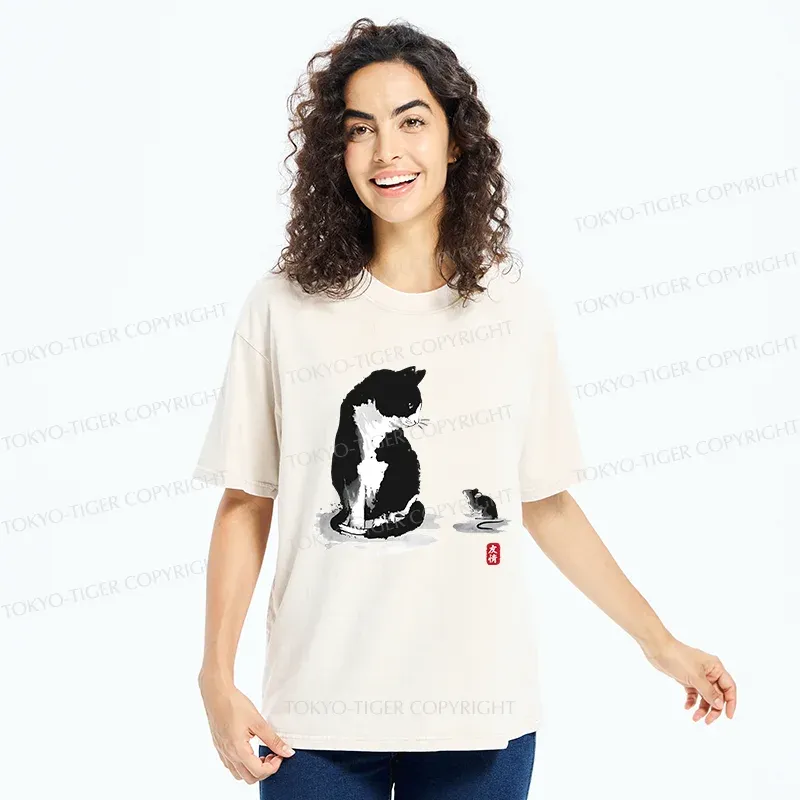 Tokyo-Tiger Cat And Mouse Friendship Washed T-Shirt