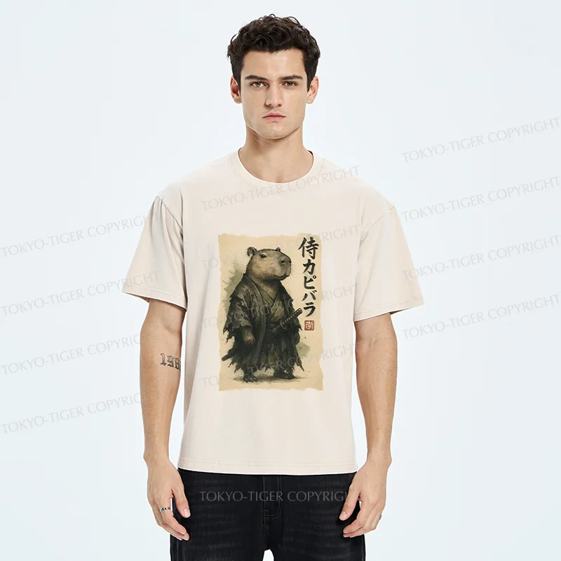 Tokyo-Tiger Capybara Samurai Washed T-Shirt