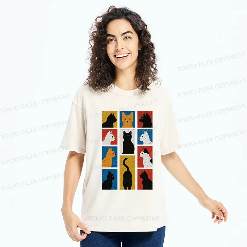 Tokyo-Tiger Cat Silhouette Washed T-Shirt