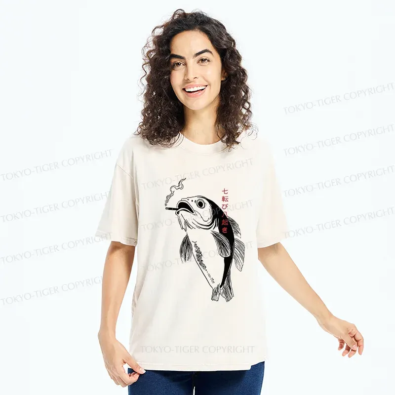 Tokyo-Tiger Smoked Fish Washed T-Shirt