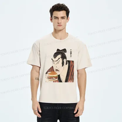 Tokyo-Tiger Japanese People Eating Hamburger Washed T-Shirt