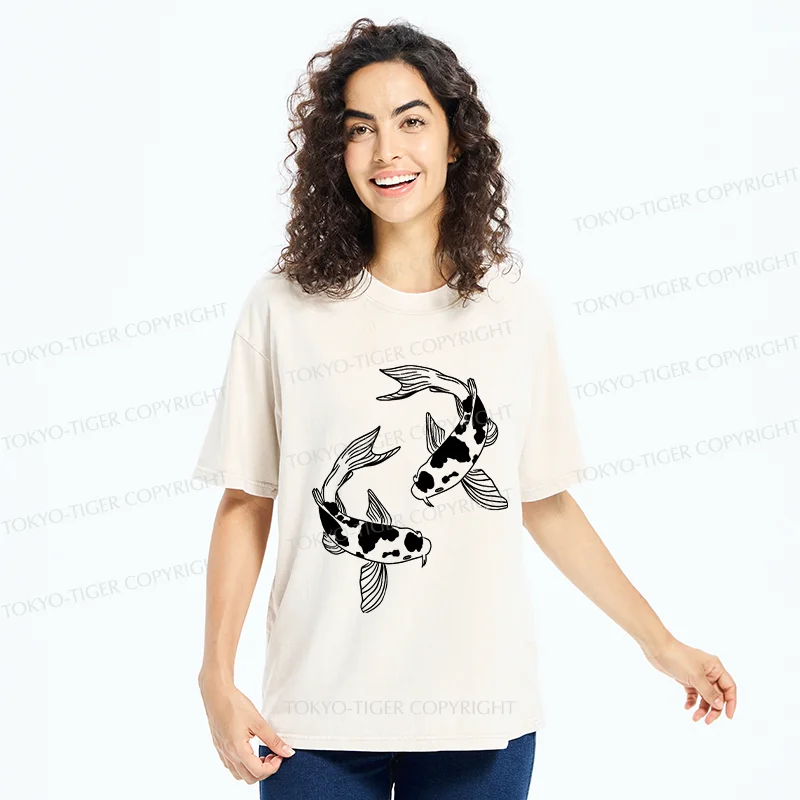 Tokyo-Tiger Two Beautiful Koi Washed T-Shirt