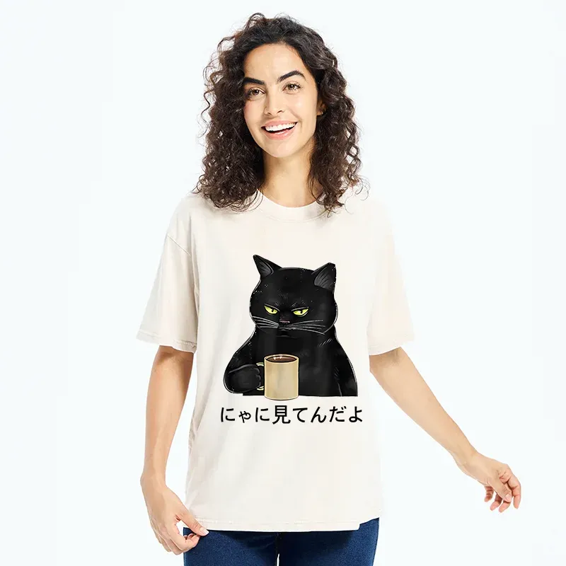 Tokyo-Tiger Grim Cat Is Watching You Washed T-Shirt