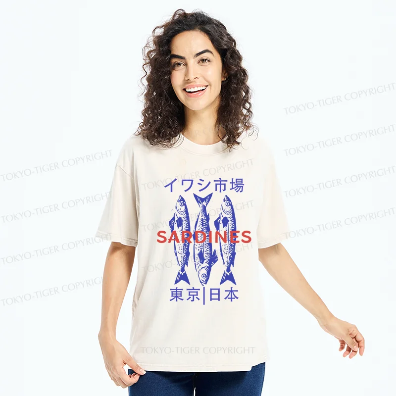 Tokyo-Tiger Japan Sardines Market Washed T-Shirt