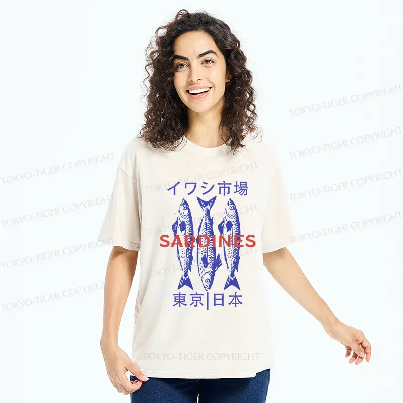 Tokyo-Tiger Japan Sardines Market Washed T-Shirt