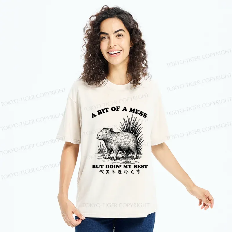 Tokyo-Tiger Capybara Doing Its Best Washed T-Shirt