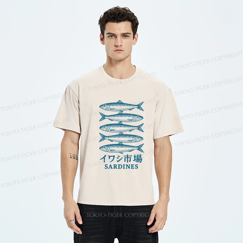 Tokyo-Tiger Japanese Sardines Market Washed T-Shirt