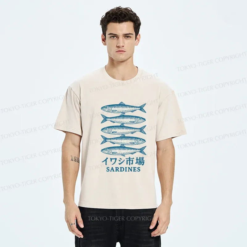 Tokyo-Tiger Japanese Sardines Market Washed T-Shirt