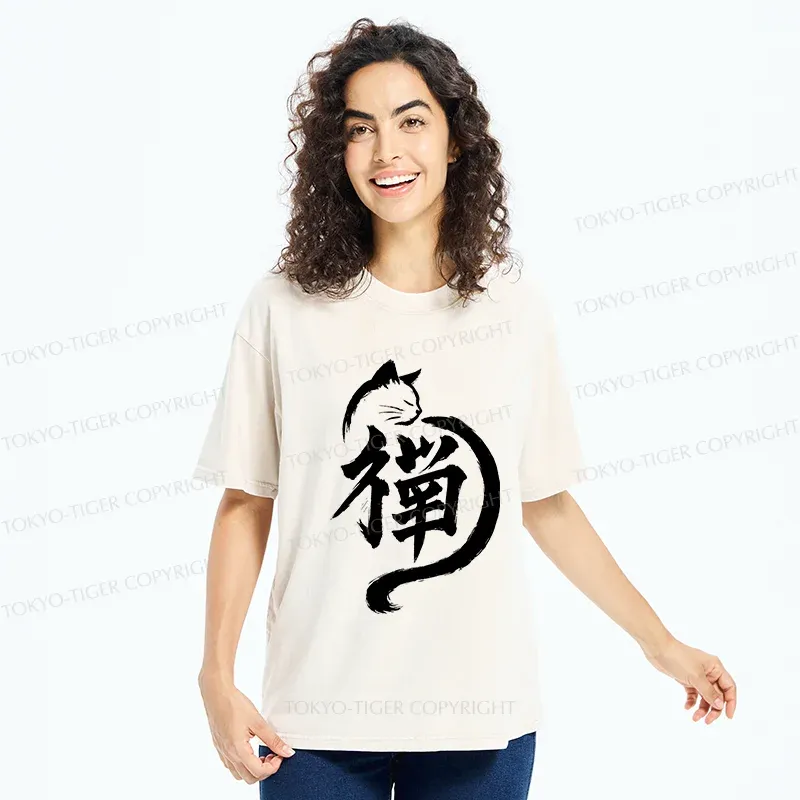 Tokyo-Tiger Zen Cat Washed T-Shirt