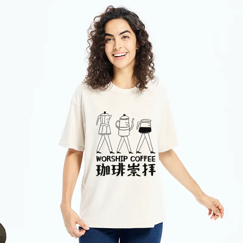 Tokyo-Tiger Worship Coffee Funny Washed T-Shirt