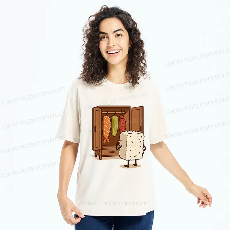 Tokyo-Tiger Sushi Pick Out Clothes Washed T-Shirt