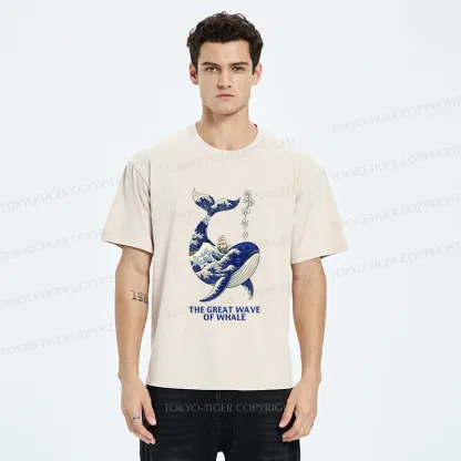 Tokyo-Tiger Ukiyoe Wave Whale Washed T-Shirt