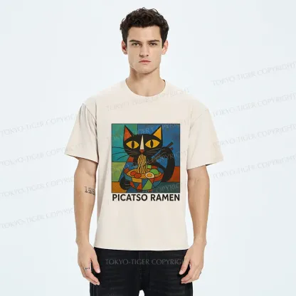 Tokyo-Tiger Abstract Cat Eating Ramen Washed T-Shirt