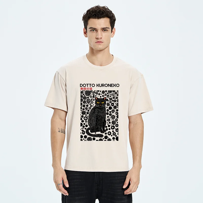 Tokyo-Tiger Polka Dot Art Cat Washed T-Shirt