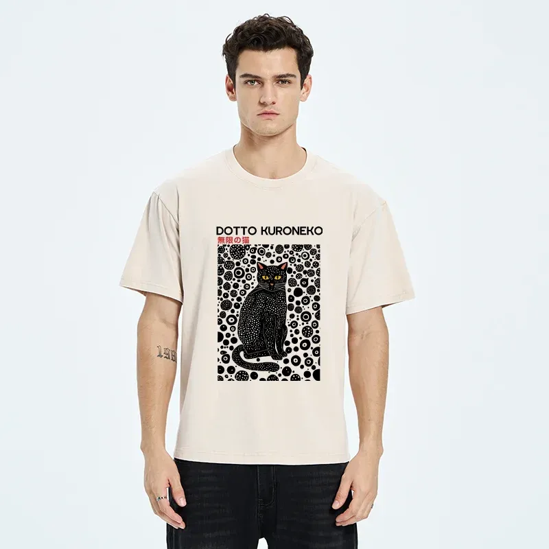 Tokyo-Tiger Polka Dot Art Cat Washed T-Shirt