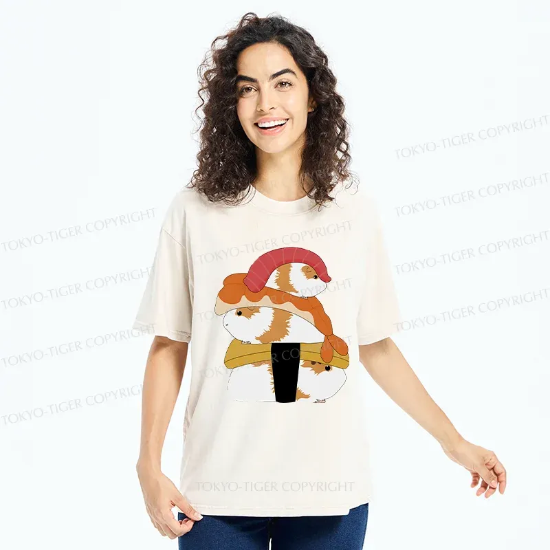 Tokyo-Tiger Hamster Sushi Washed T-Shirt