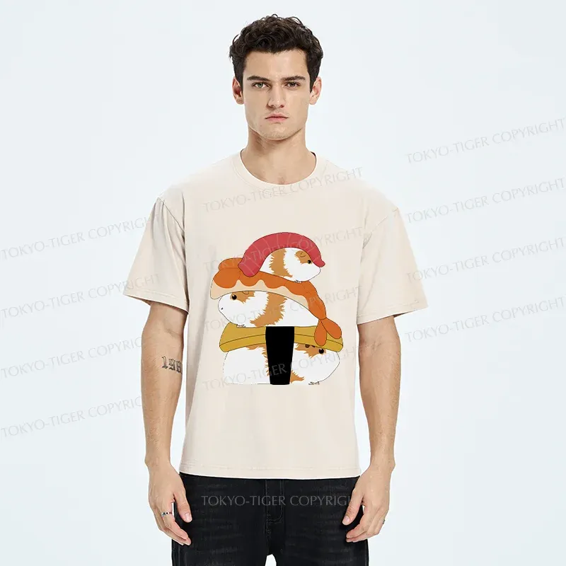 Tokyo-Tiger Hamster Sushi Washed T-Shirt