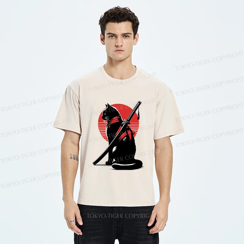 Tokyo-Tiger Handsome Cat Ninja Washed T-Shirt