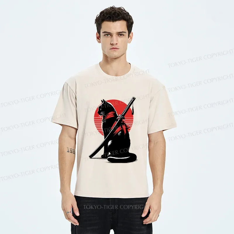Tokyo-Tiger Handsome Cat Ninja Washed T-Shirt