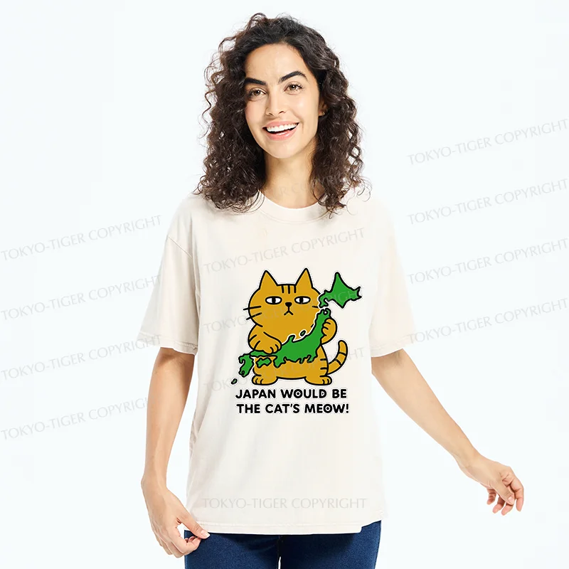 Tokyo-Tiger Japan Is A Cat's World Washed T-Shirt