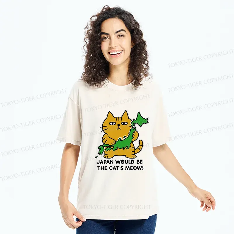Tokyo-Tiger Japan Is A Cat's World Washed T-Shirt