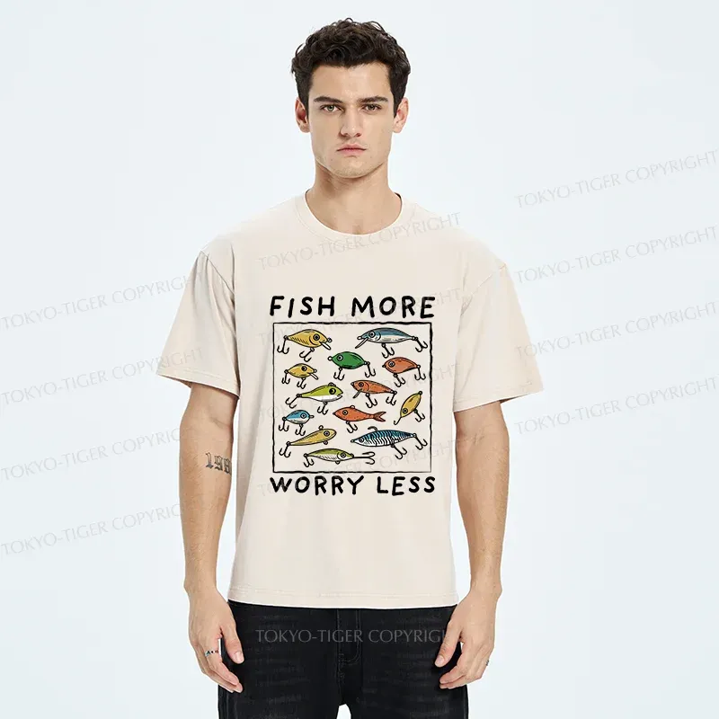 Tokyo-Tiger Funny Fish Hook Washed T-Shirt