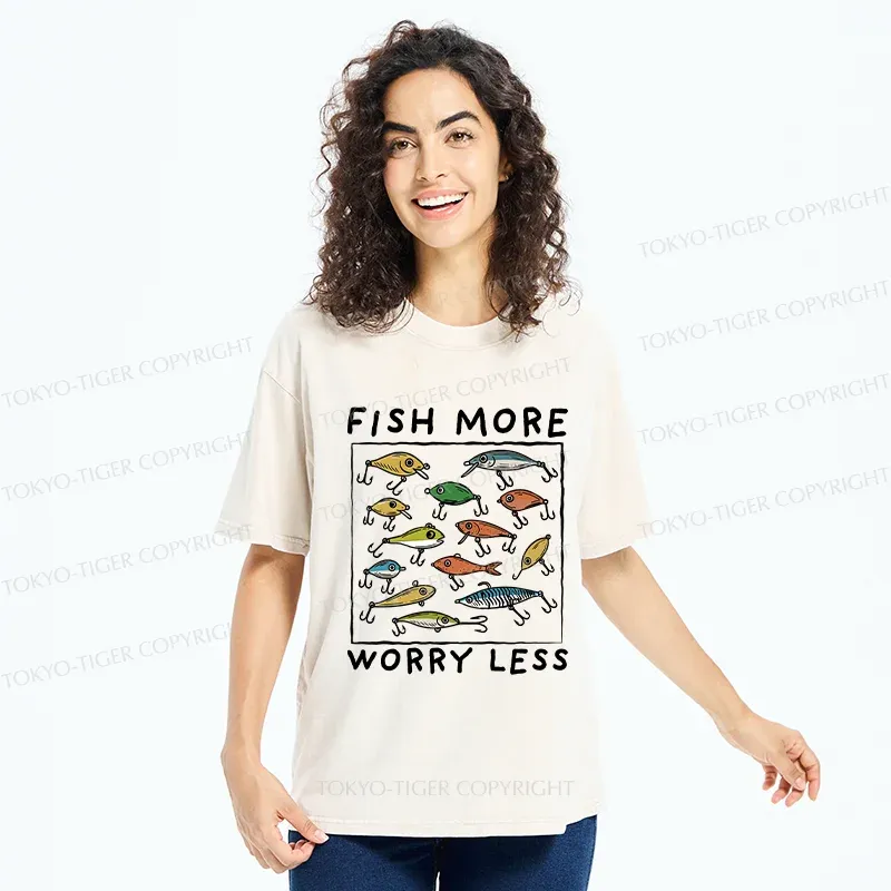 Tokyo-Tiger Funny Fish Hook Washed T-Shirt