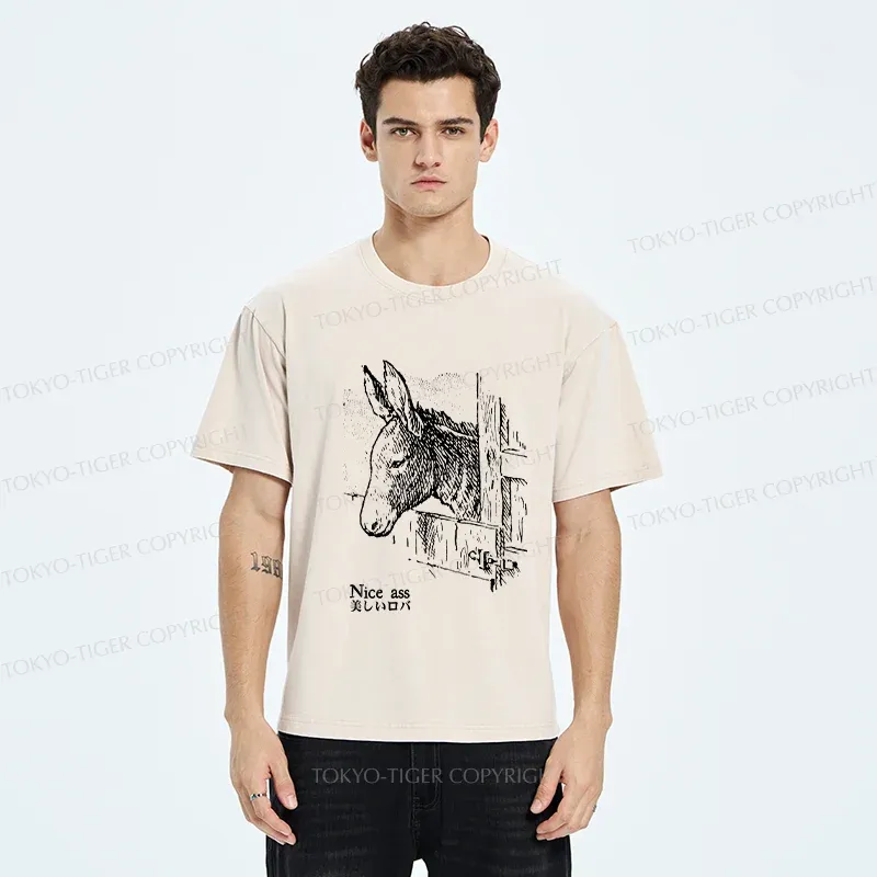 Tokyo-Tiger Funny Donkey Ass Washed T-Shirt