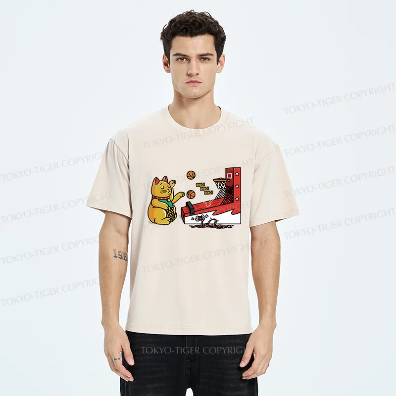 Tokyo-Tiger Lucky Cat Shooting Washed T-Shirt