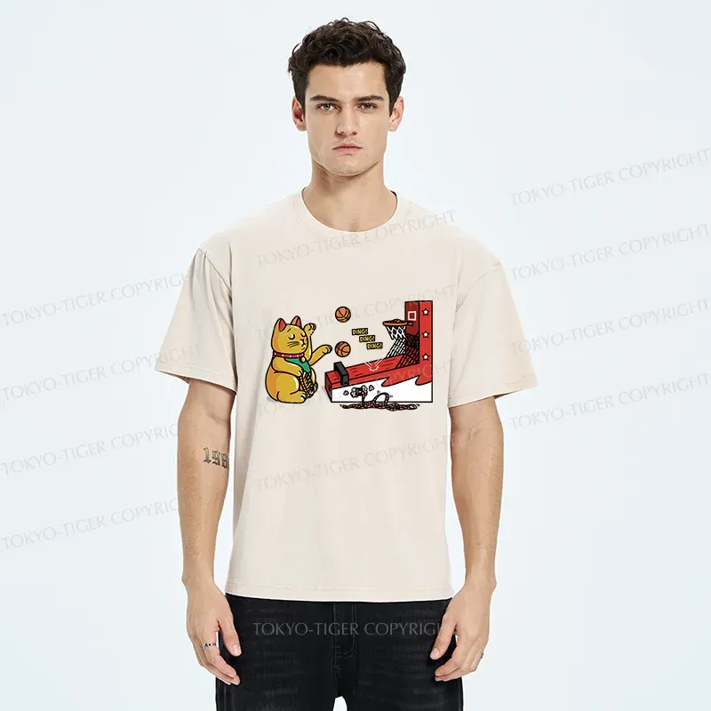 Tokyo-Tiger Lucky Cat Shooting Washed T-Shirt