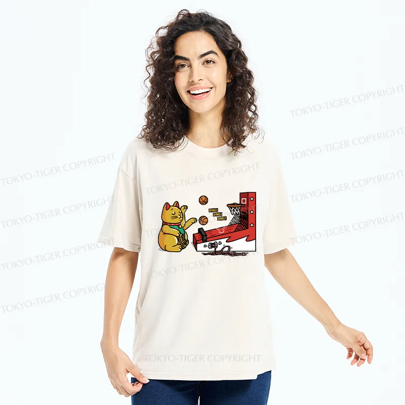 Tokyo-Tiger Lucky Cat Shooting Washed T-Shirt
