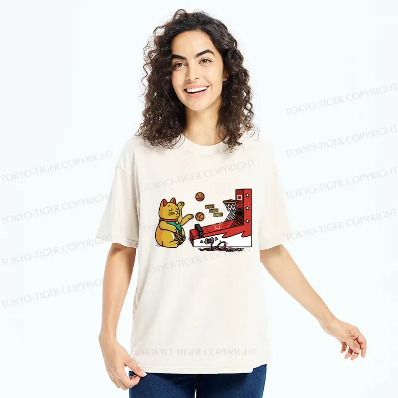 Tokyo-Tiger Lucky Cat Shooting Washed T-Shirt