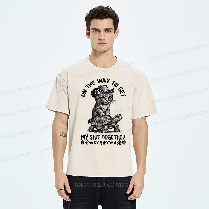 Tokyo-Tiger Cat And The Turtle Walking Together Washed T-Shirt