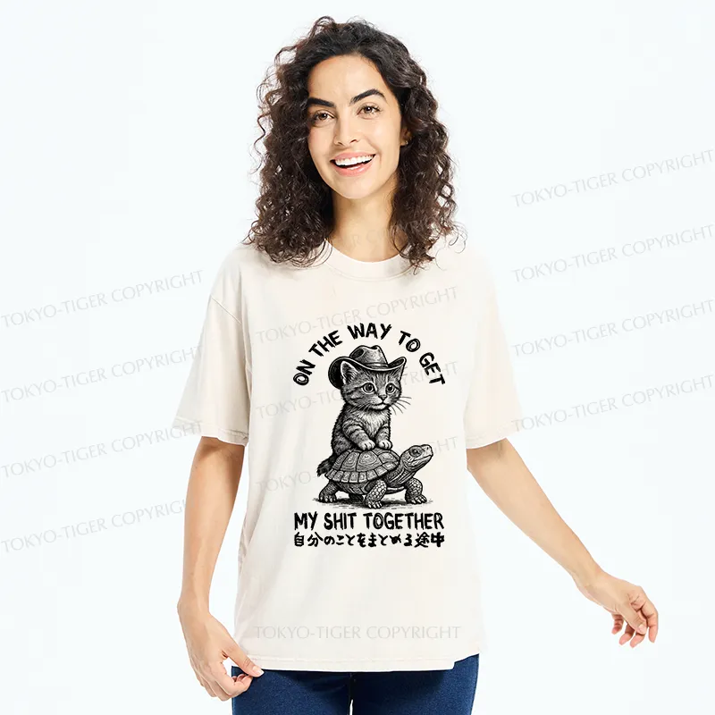 Tokyo-Tiger Cat And The Turtle Walking Together Washed T-Shirt
