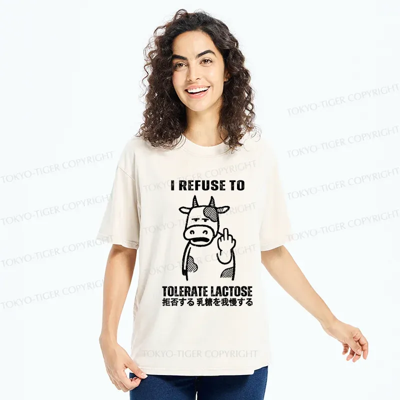 Tokyo-Tiger Intolerance To Lactose Washed T-Shirt