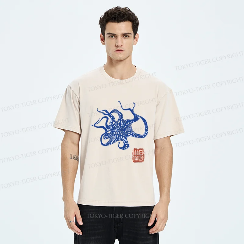 Tokyo-Tiger Deep Sea Octopus Washed T-Shirt