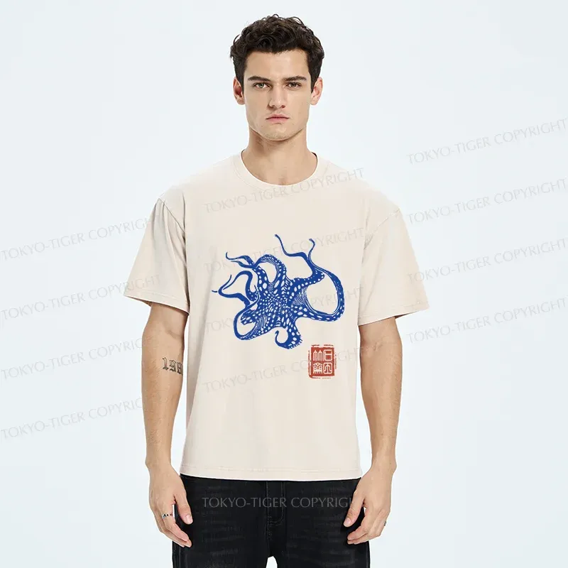 Tokyo-Tiger Deep Sea Octopus Washed T-Shirt