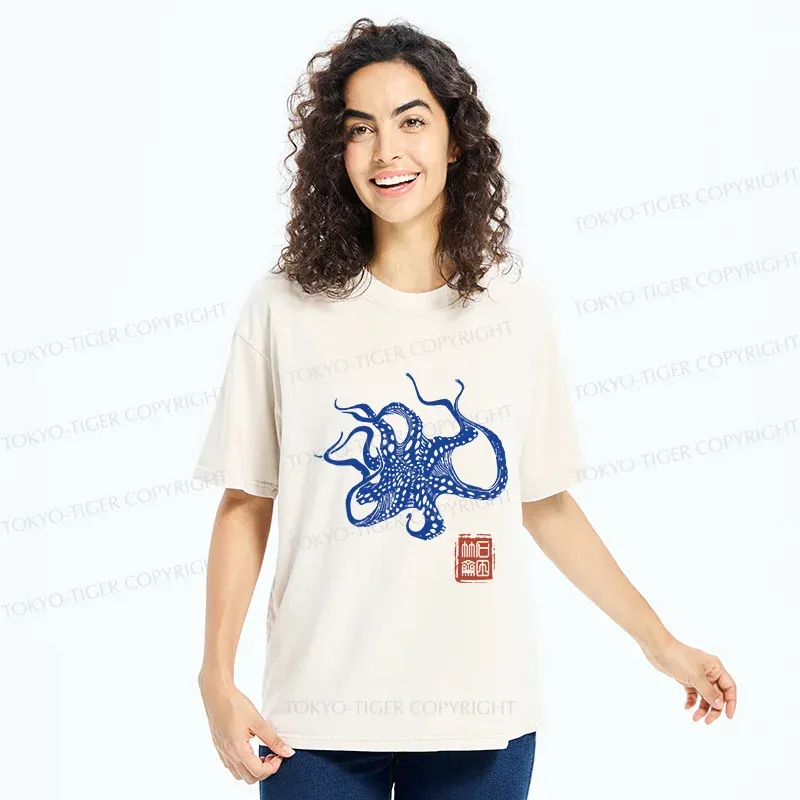Tokyo-Tiger Deep Sea Octopus Washed T-Shirt