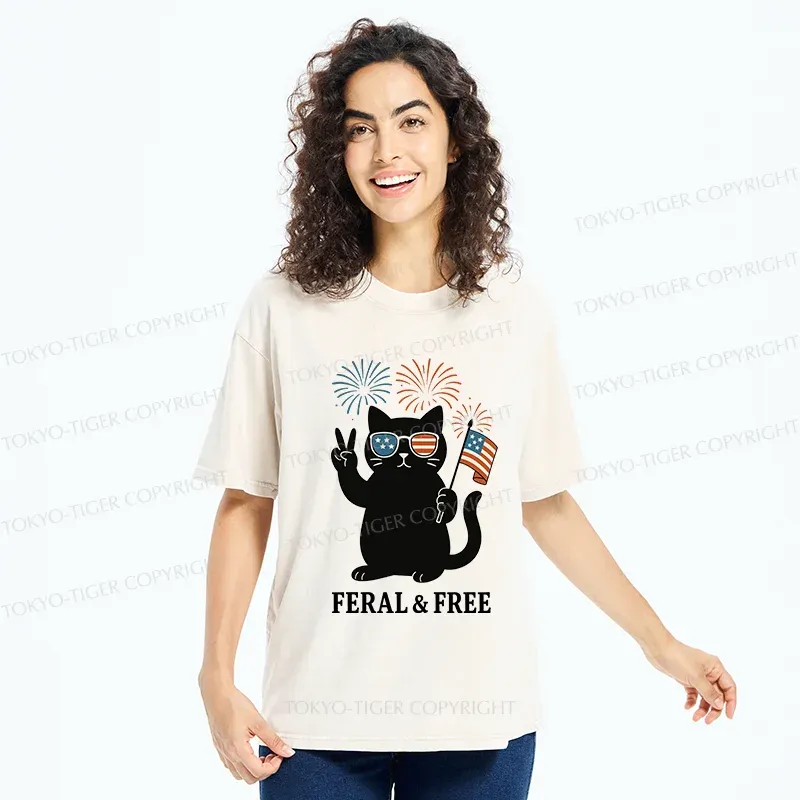 Tokyo-Tiger Cat Of FERAL & FREE Washed T-Shirt