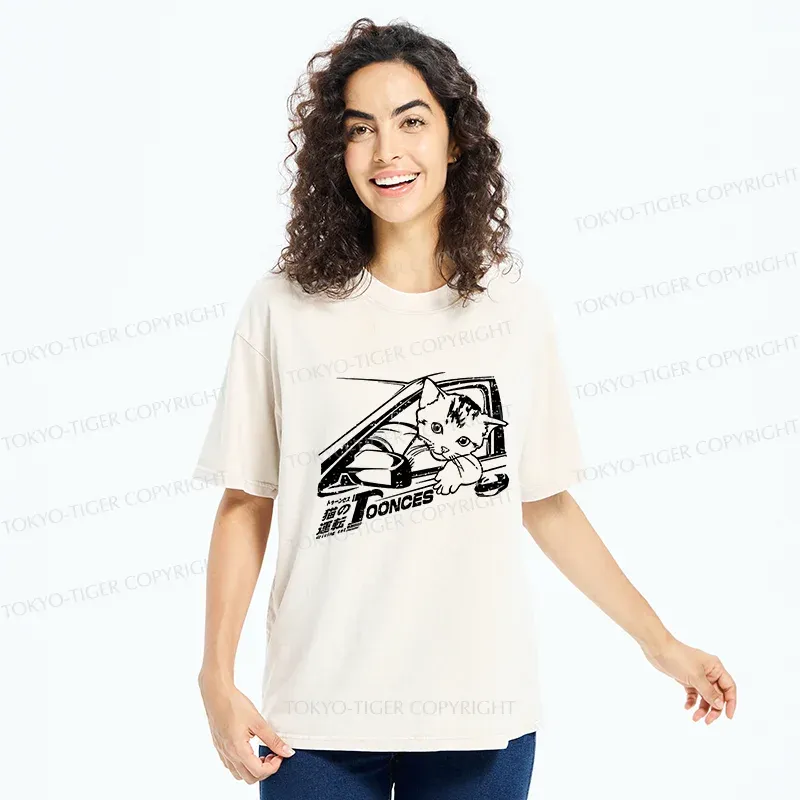 Tokyo-Tiger Kitten Is Driving Washed T-Shirt