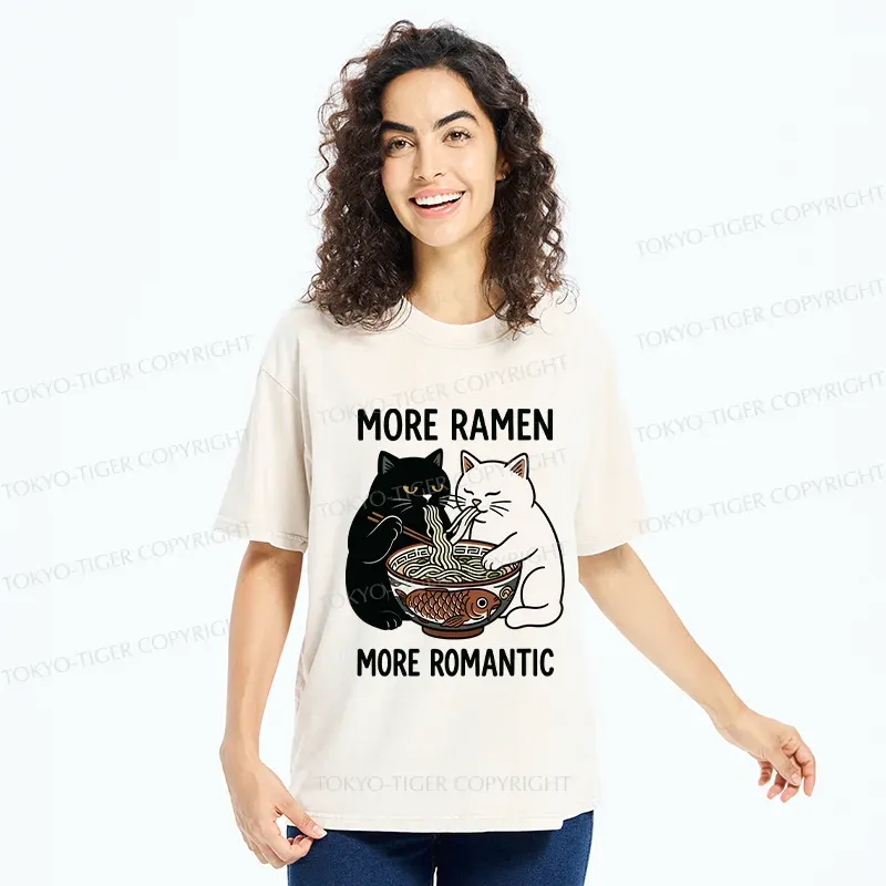 Tokyo-Tiger Two Cats Are Eating Ramen Washed T-Shirt