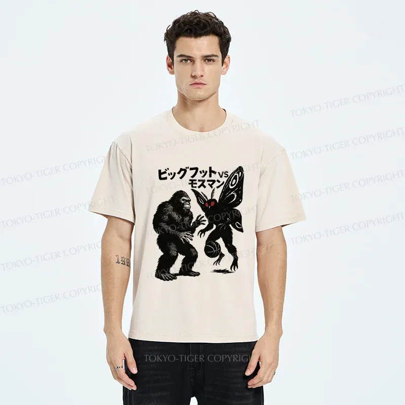 Tokyo-Tiger Battle Between Bigfoot And Mothmen Washed T-Shirt