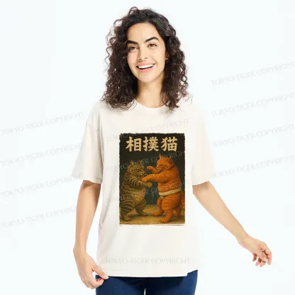 Tokyo-Tiger Sumo Cat Funny Washed T-Shirt