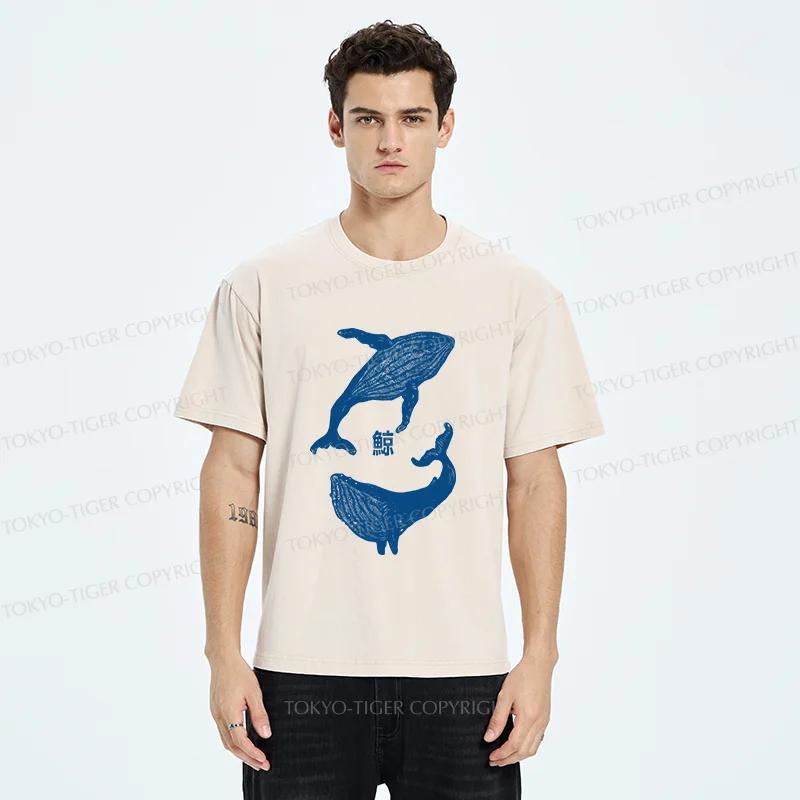 Tokyo-Tiger Japanese whale Washed T-Shirt