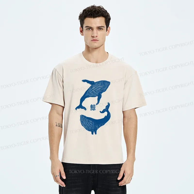 Tokyo-Tiger Japanese whale Washed T-Shirt