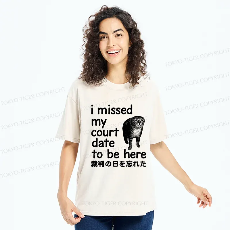 Tokyo-Tiger Funny Forgetful Cat Washed T-Shirt