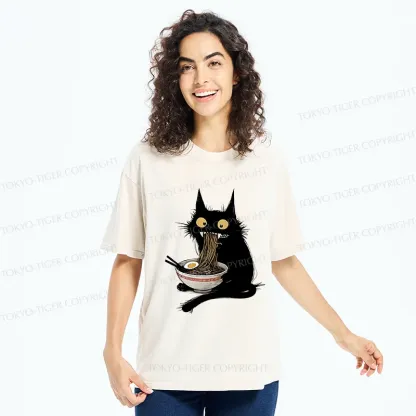 Tokyo-Tiger Naughty Kitten Is Eating Ramen Washed T-Shirt