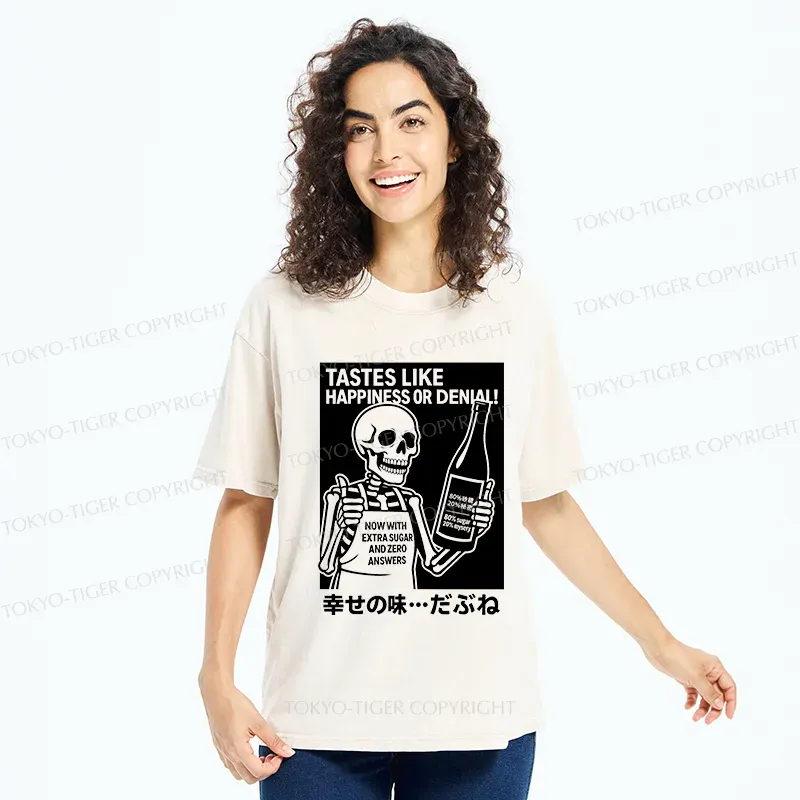 Tokyo-Tiger Taste Of Happiness Funny Washed T-Shirt