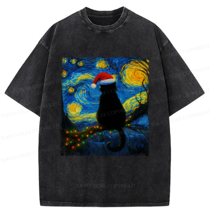 Tokyo-Tiger A Cat’s Christmas Under The Stars Washed T-Shirt
